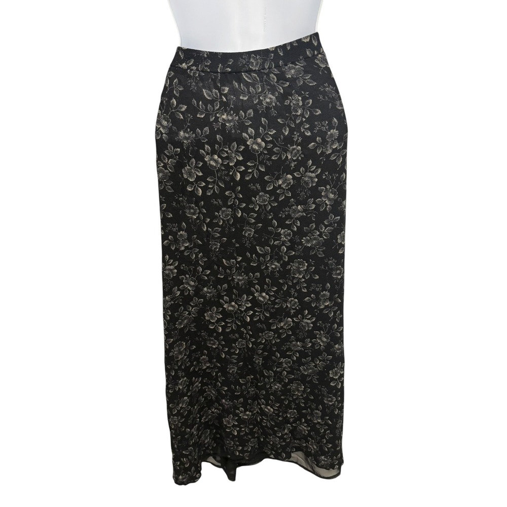 JH Collectibles Womens 20W Black Floral Rayon Wool Blend Maxi Skirt Side Button